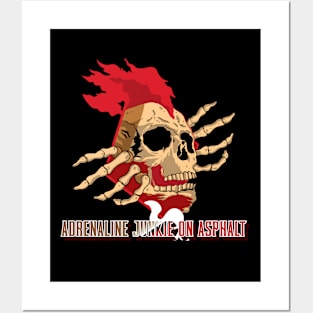 Adrenaline Junkie on Asphalt Skull Face Speed Skeleton Fast Car Racing Posters and Art